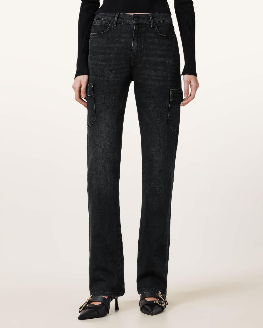 All Saints Hollis Slim Denim Bootcut Jeans Washed Black