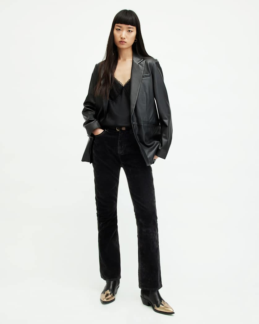 all saints Hollis Slim Flocked Denim Bootcut Jeans Black