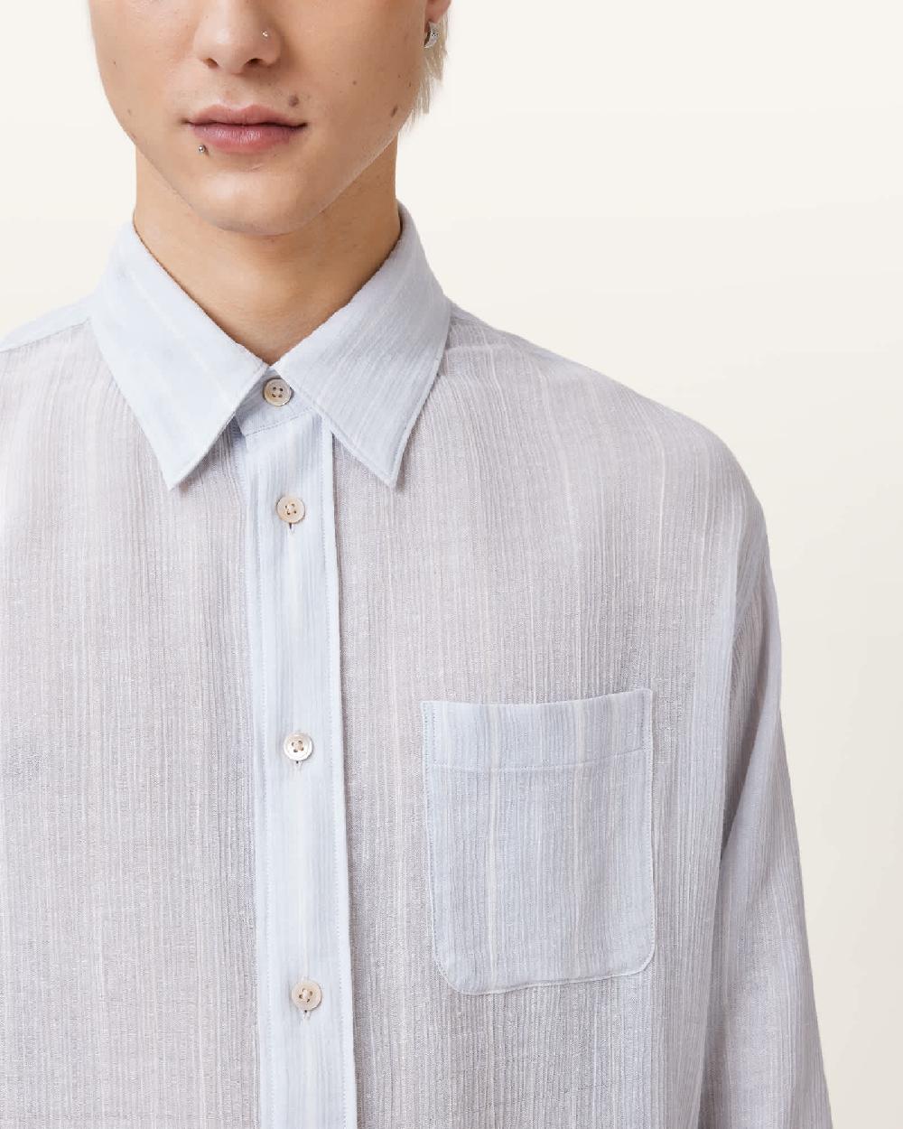 All Saints Holme Long Sleeve Oversized Shirt Willow Blue