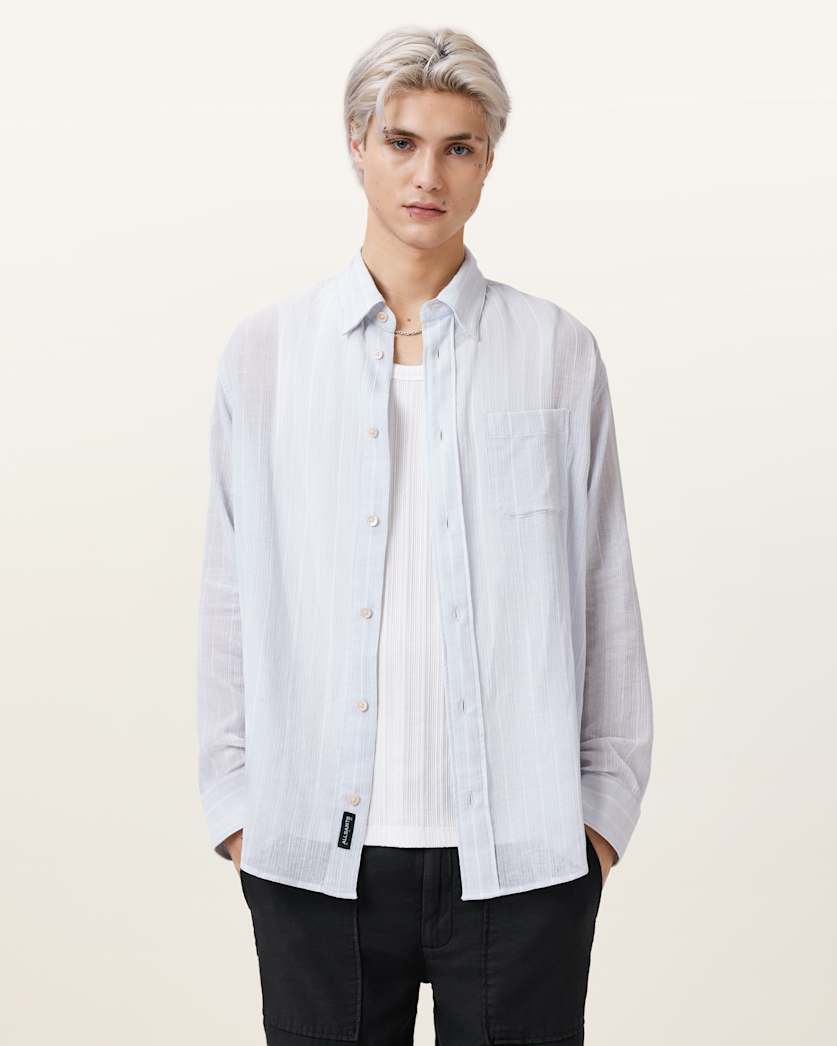all saints Holme Long Sleeve Oversized Shirt Willow Blue