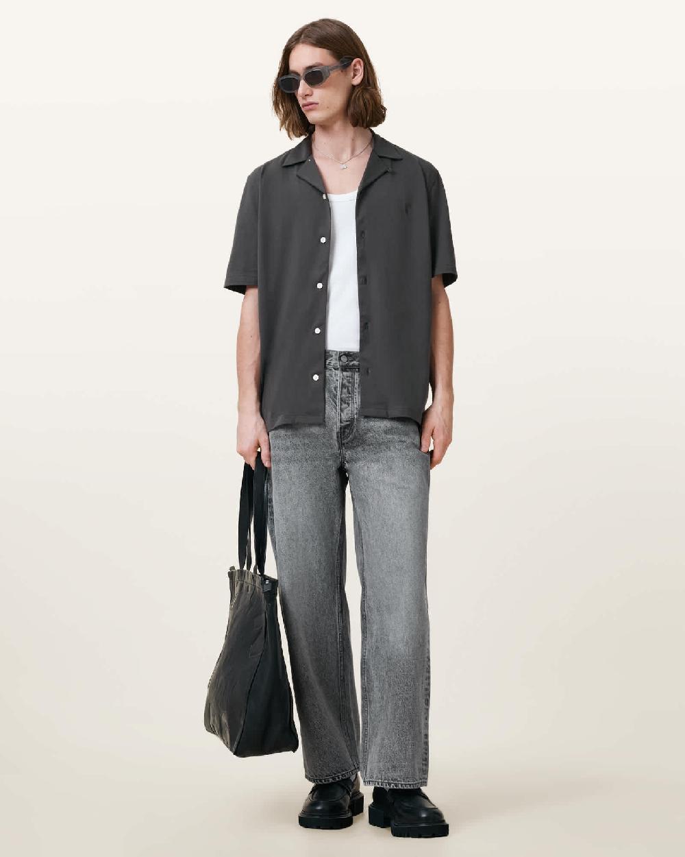 All Saints Hudson Relaxed Fit Ramskull Shirt Carter Grey