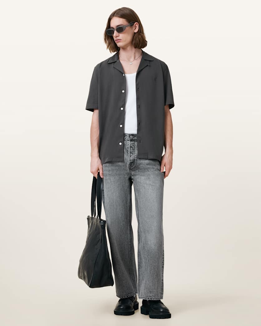 all saints Hudson Relaxed Fit Ramskull Shirt Carter Grey