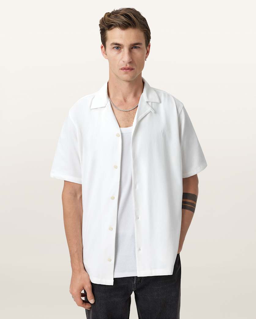 all saints Hudson Relaxed Fit Ramskull Shirt Cliff White