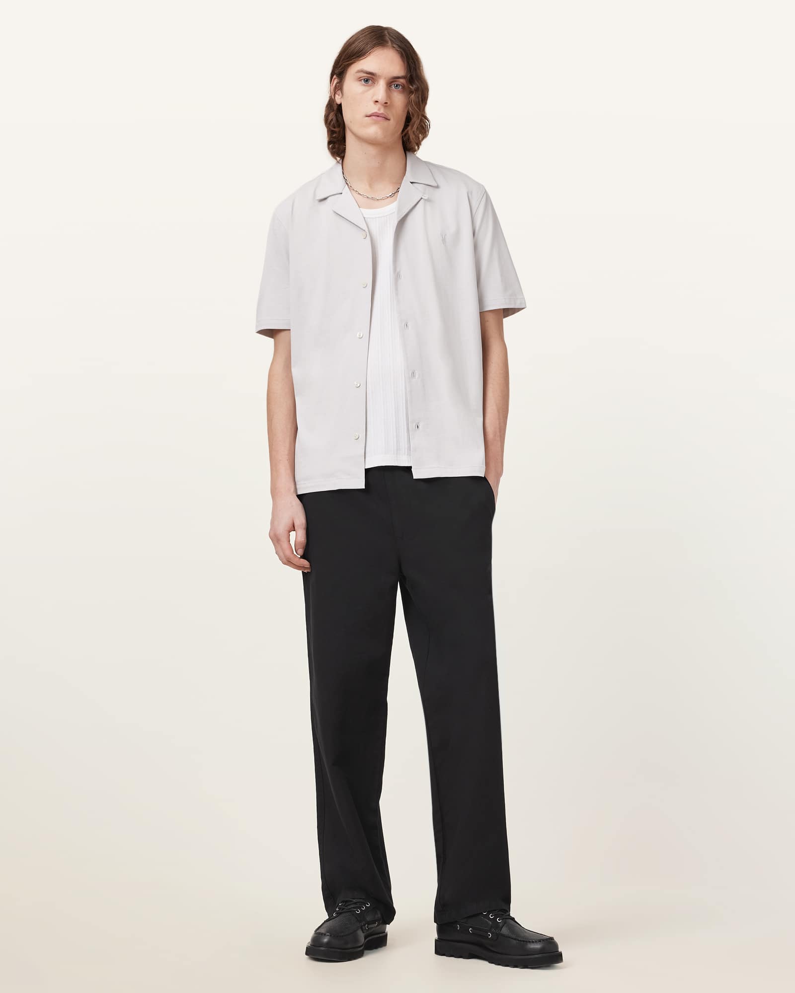All Saints Hudson Relaxed Fit Ramskull Shirt Cloudy Grey