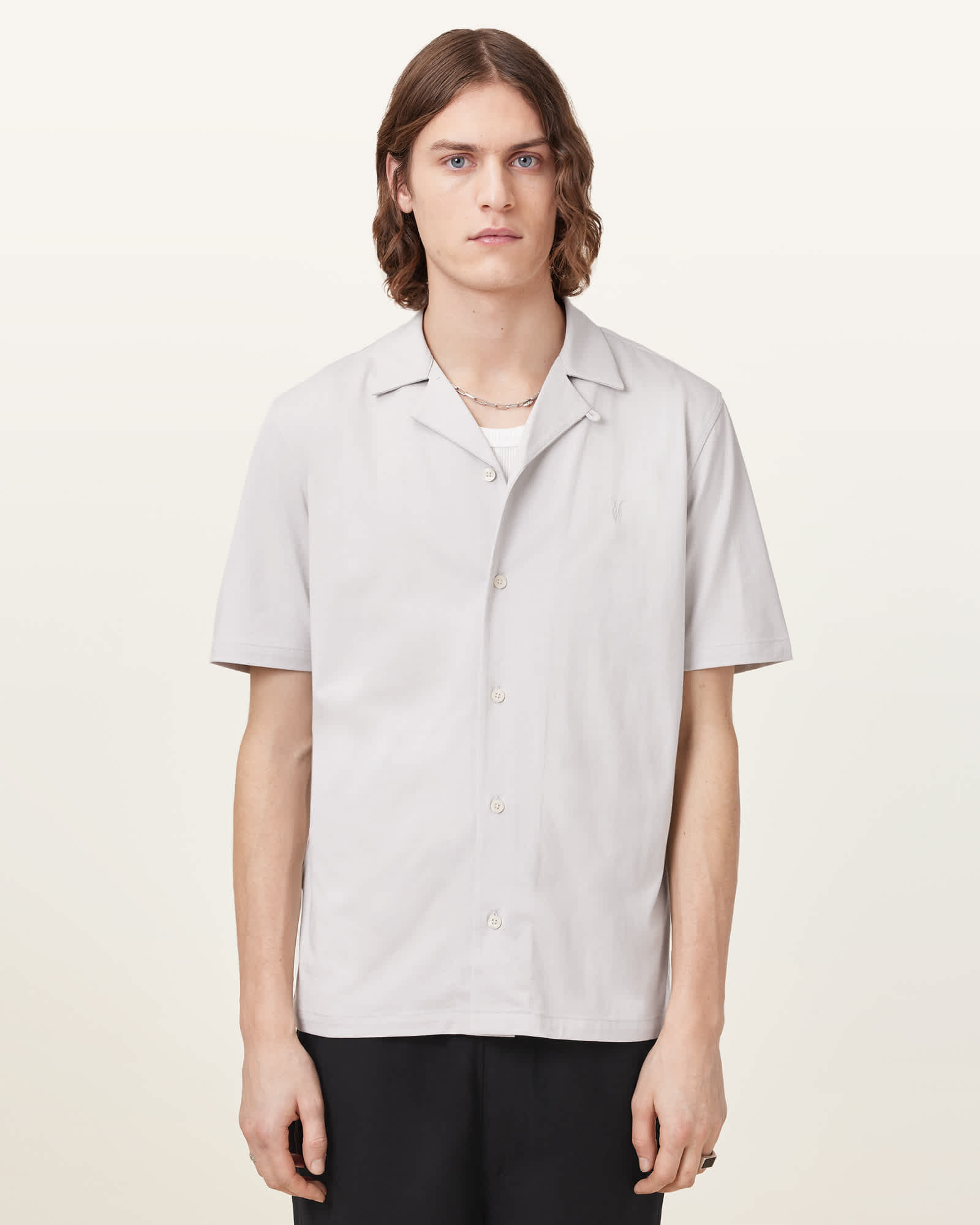 All Saints Hudson Relaxed Fit Ramskull Shirt Cloudy Grey