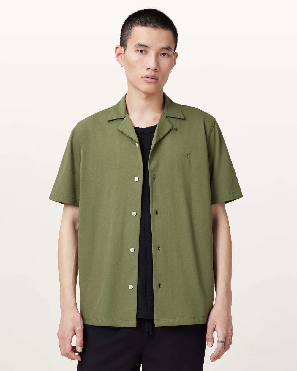 All Saints Hudson Relaxed Fit Ramskull Shirt Eden Green