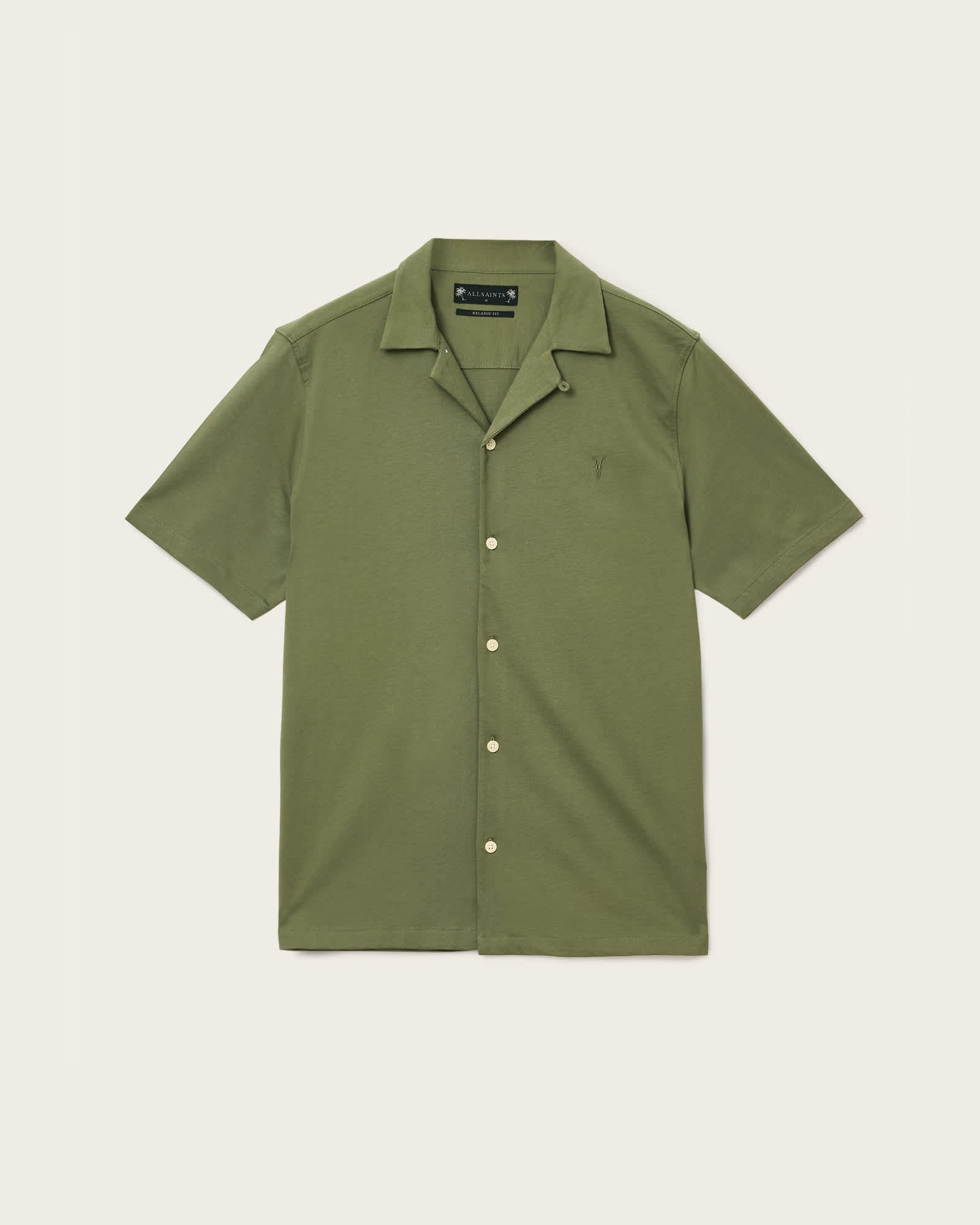 All Saints Hudson Relaxed Fit Ramskull Shirt Eden Green