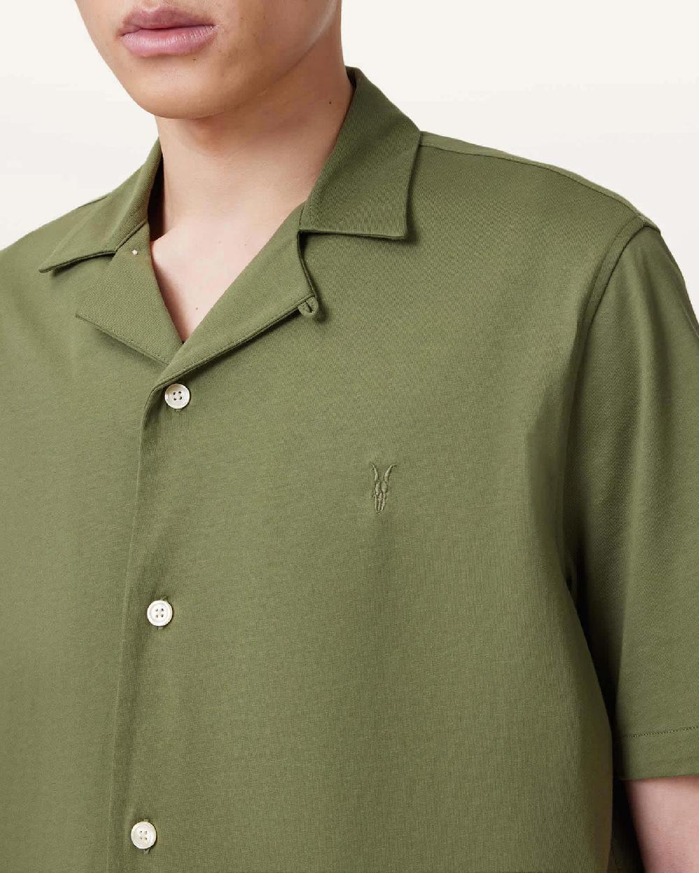 All Saints Hudson Relaxed Fit Ramskull Shirt Eden Green