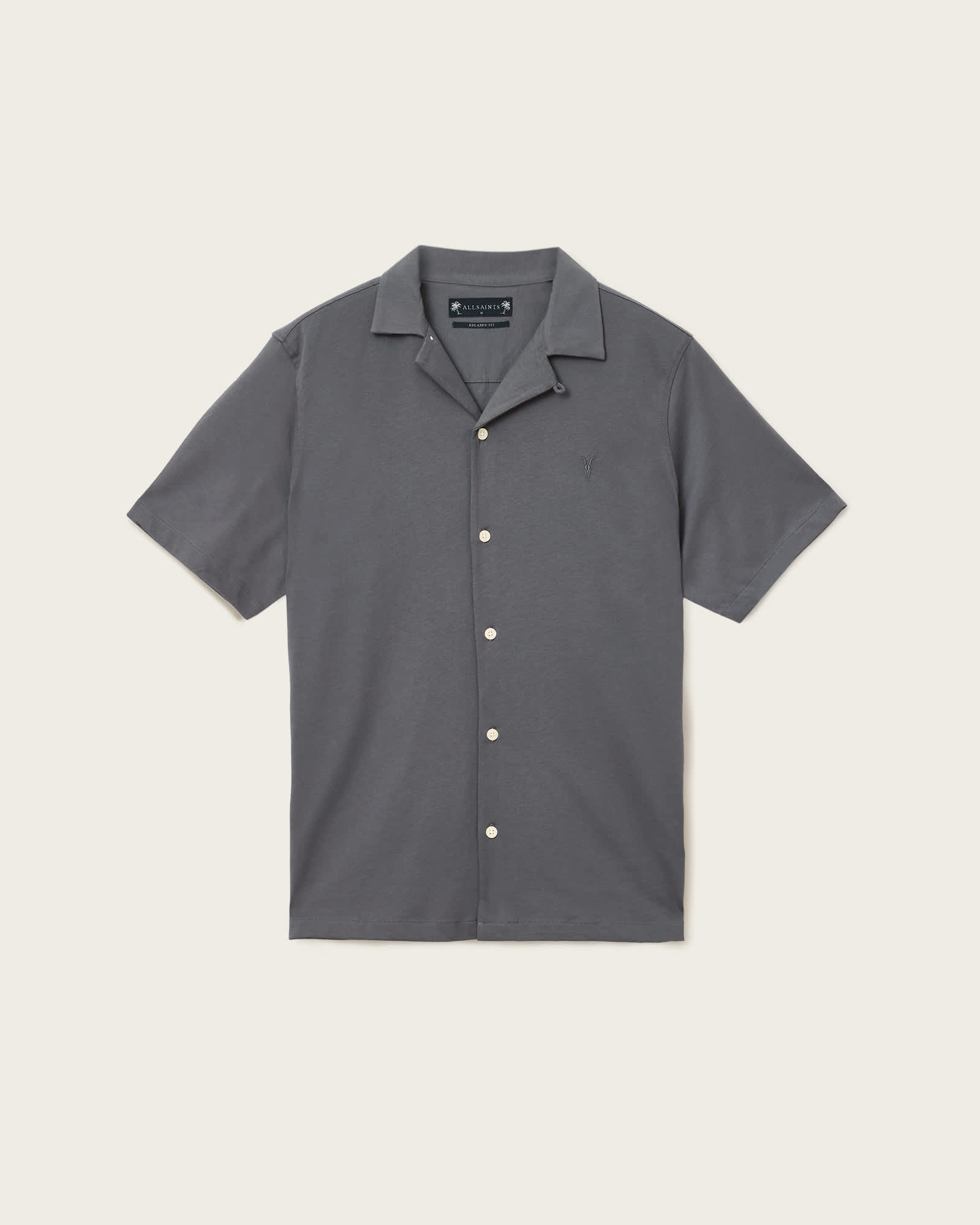 All Saints Hudson Relaxed Fit Ramskull Shirt Iron Grey