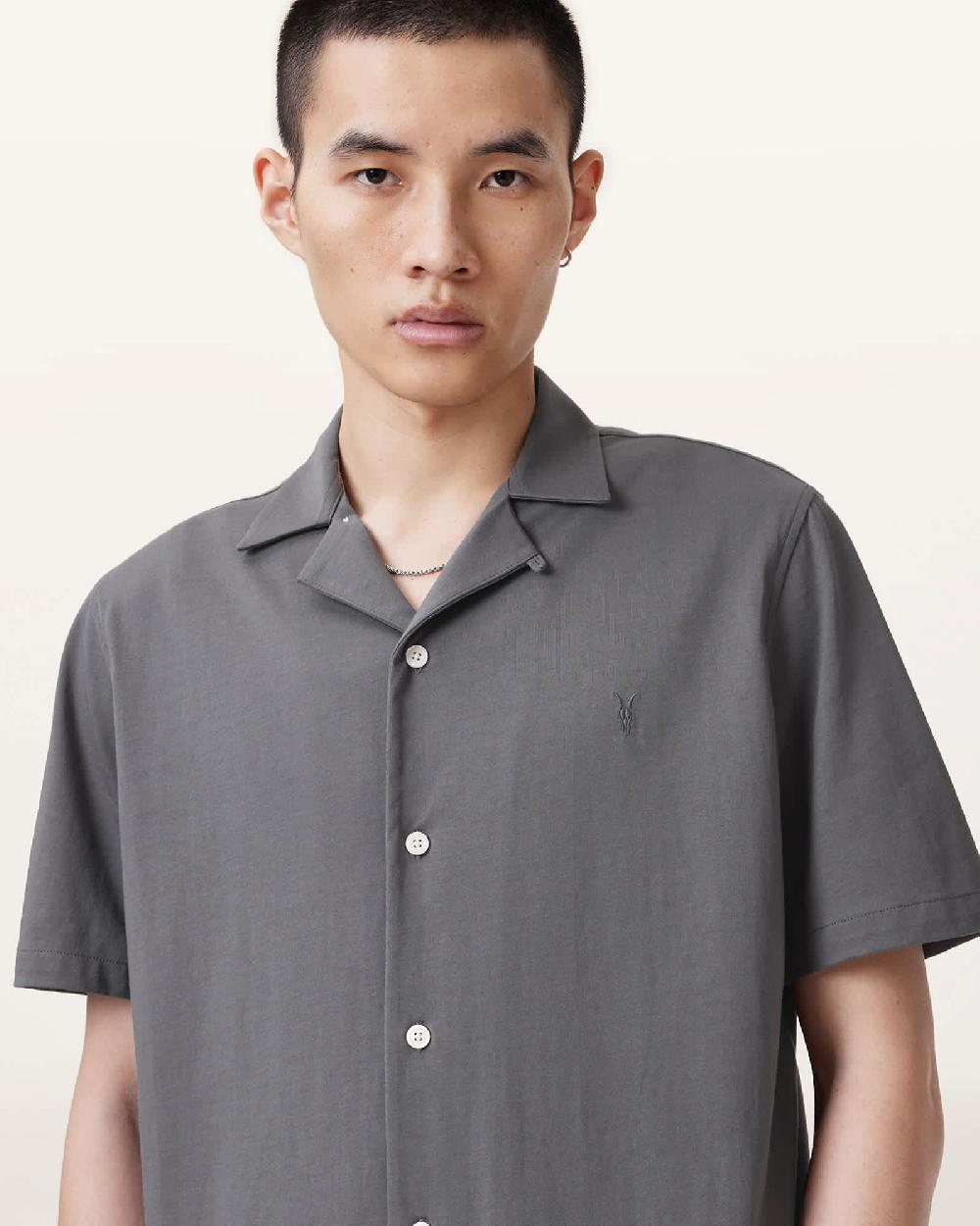 All Saints Hudson Relaxed Fit Ramskull Shirt Iron Grey
