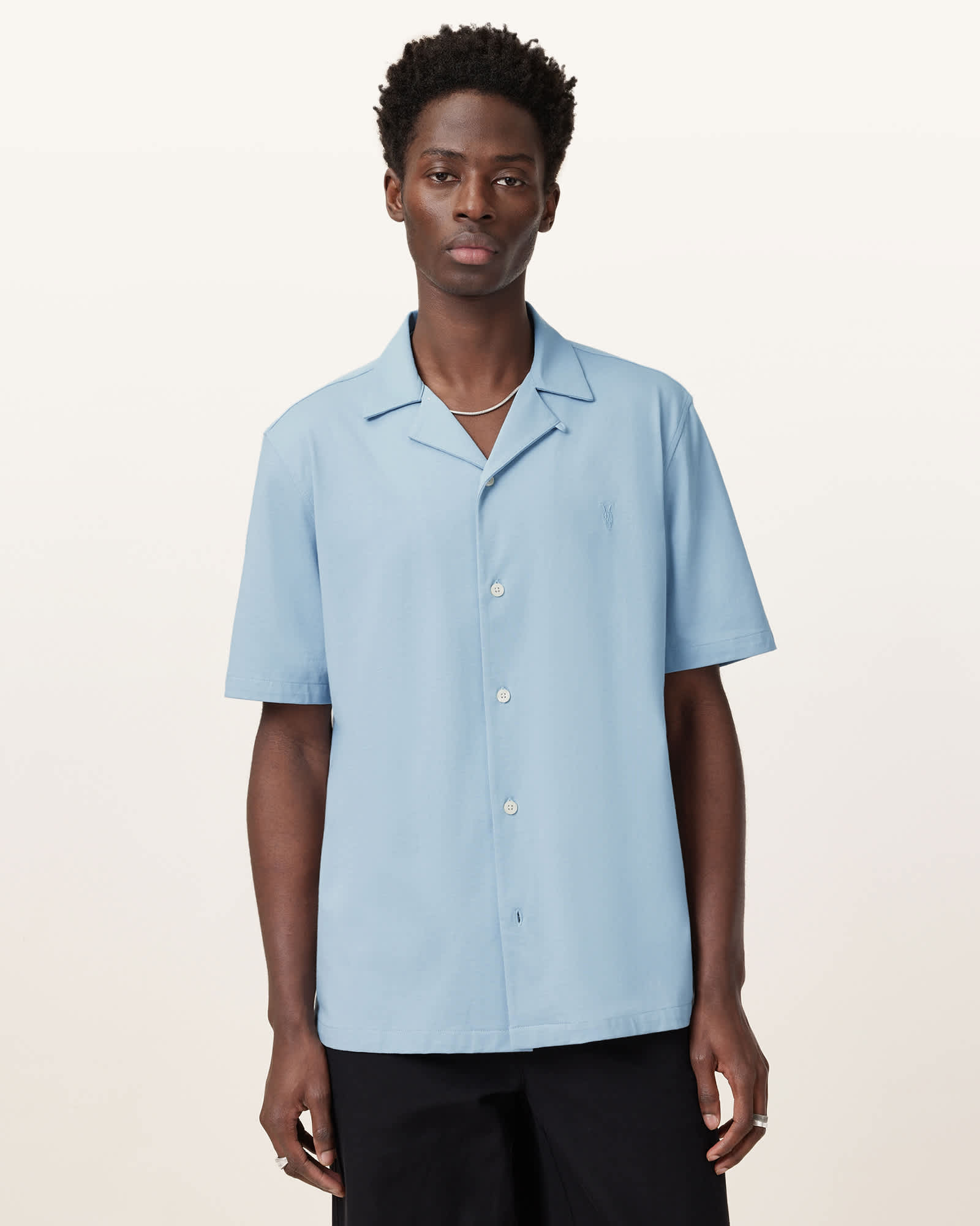 All Saints Hudson Relaxed Fit Ramskull Shirt Static Blue
