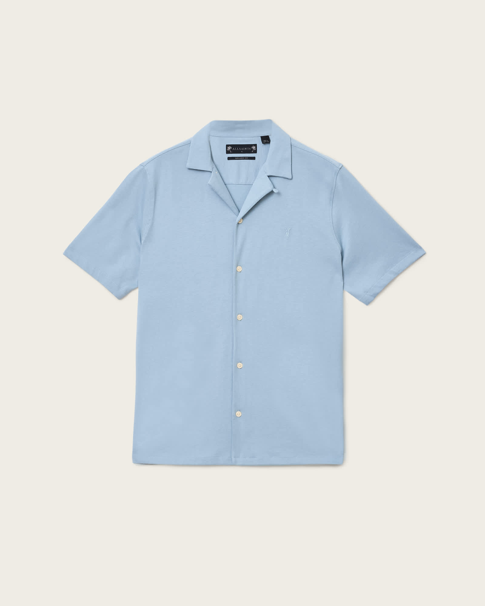 All Saints Hudson Relaxed Fit Ramskull Shirt Static Blue