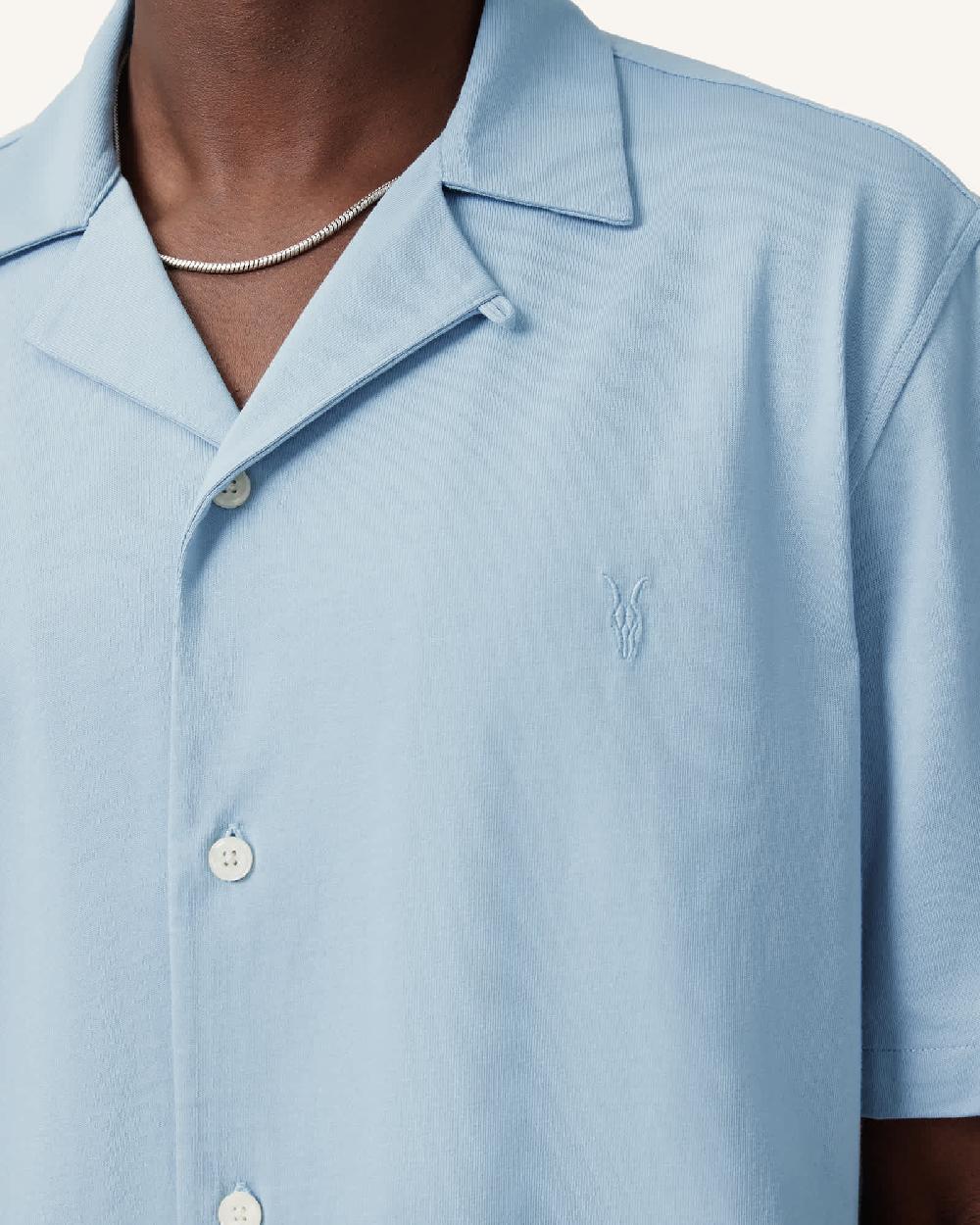 All Saints Hudson Relaxed Fit Ramskull Shirt Static Blue