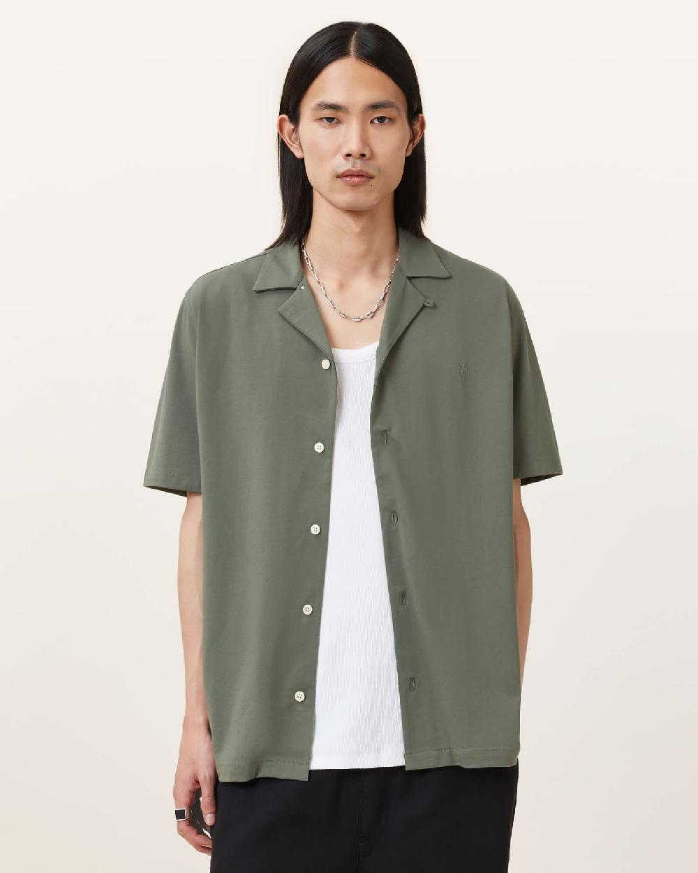 All Saints Hudson Relaxed Fit Ramskull Shirt Valley Green