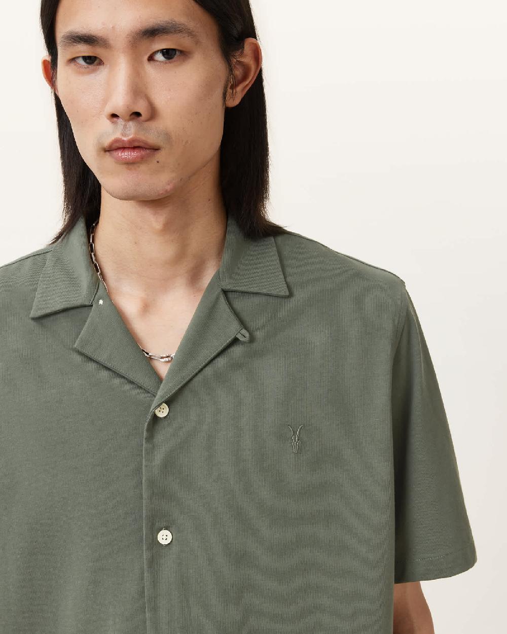 All Saints Hudson Relaxed Fit Ramskull Shirt Valley Green