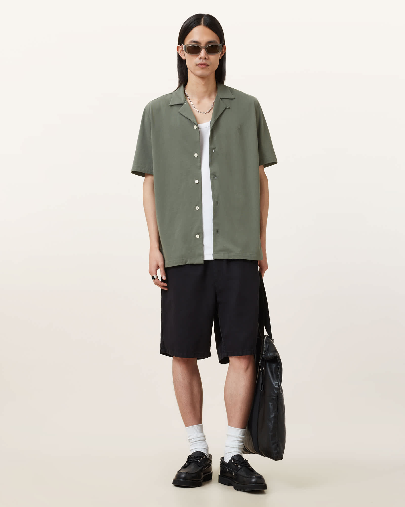 All Saints Hudson Relaxed Fit Ramskull Shirt Valley Green