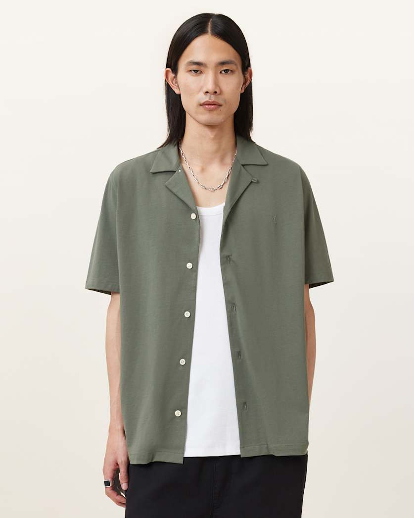 all saints Hudson Relaxed Fit Ramskull Shirt Valley Green