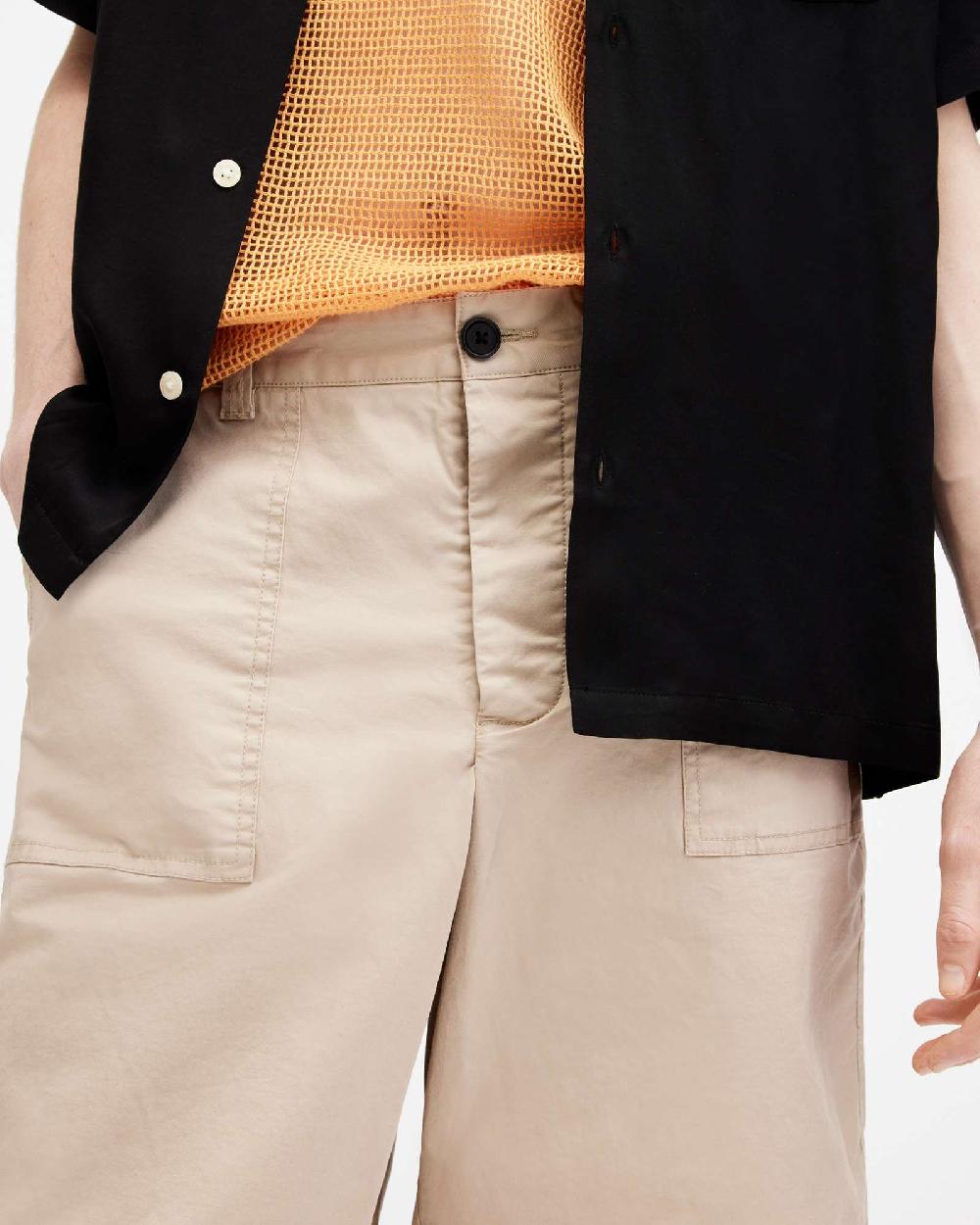 All Saints Hunt Long Relaxed Fit Shorts Light Stone