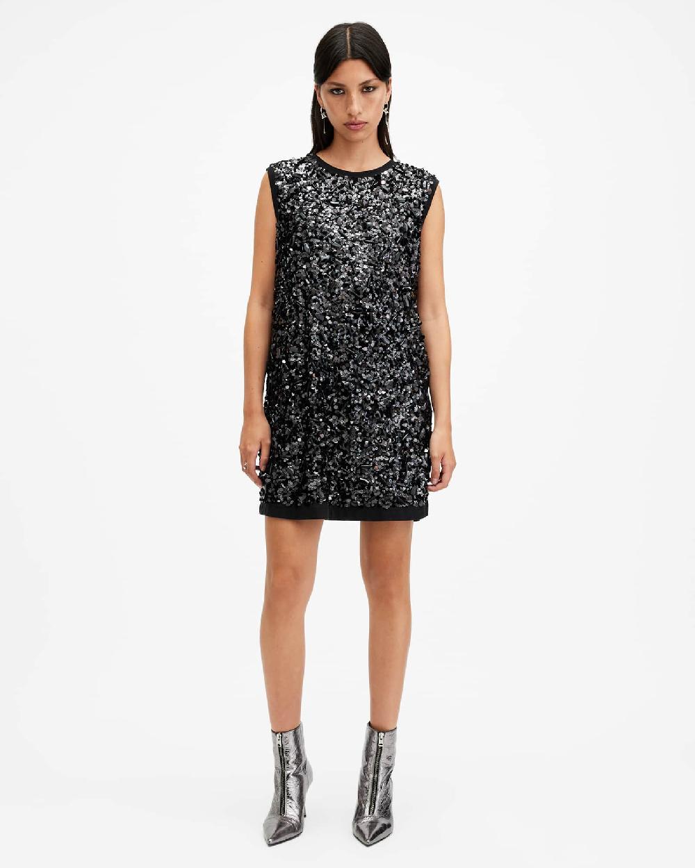All Saints Ilia Embellished Relaxed Fit Mini Dress Black