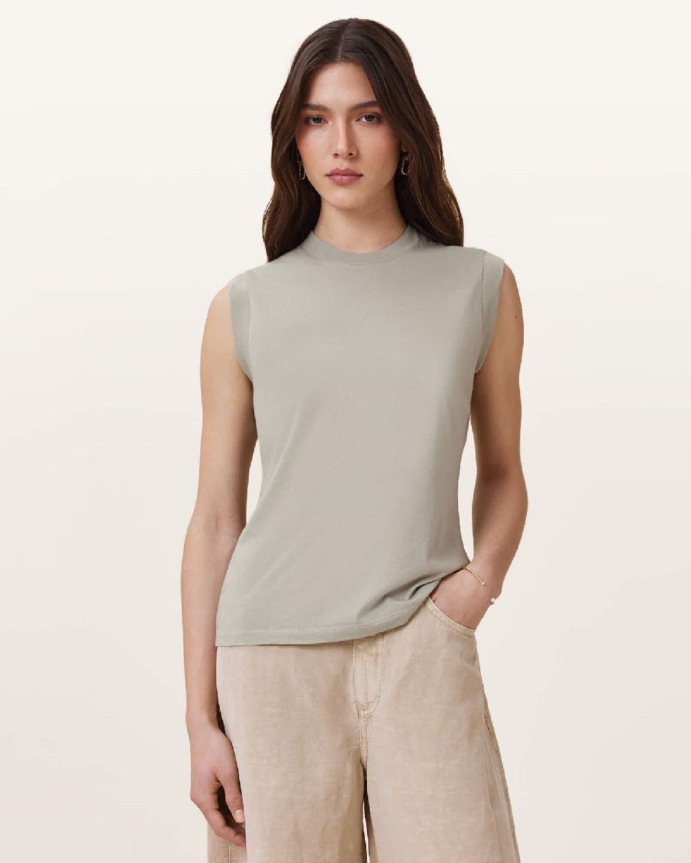 All Saints Imogen Sleeveless Tank Top Abbey Stone Green
