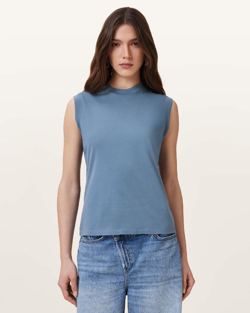 All Saints Imogen Sleeveless Tank Top Flint Stone Blue