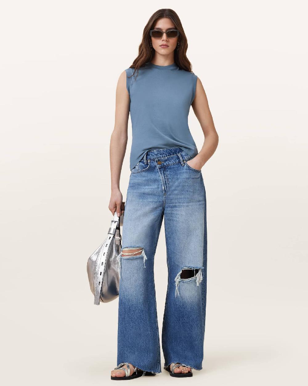 All Saints Imogen Sleeveless Tank Top Flint Stone Blue