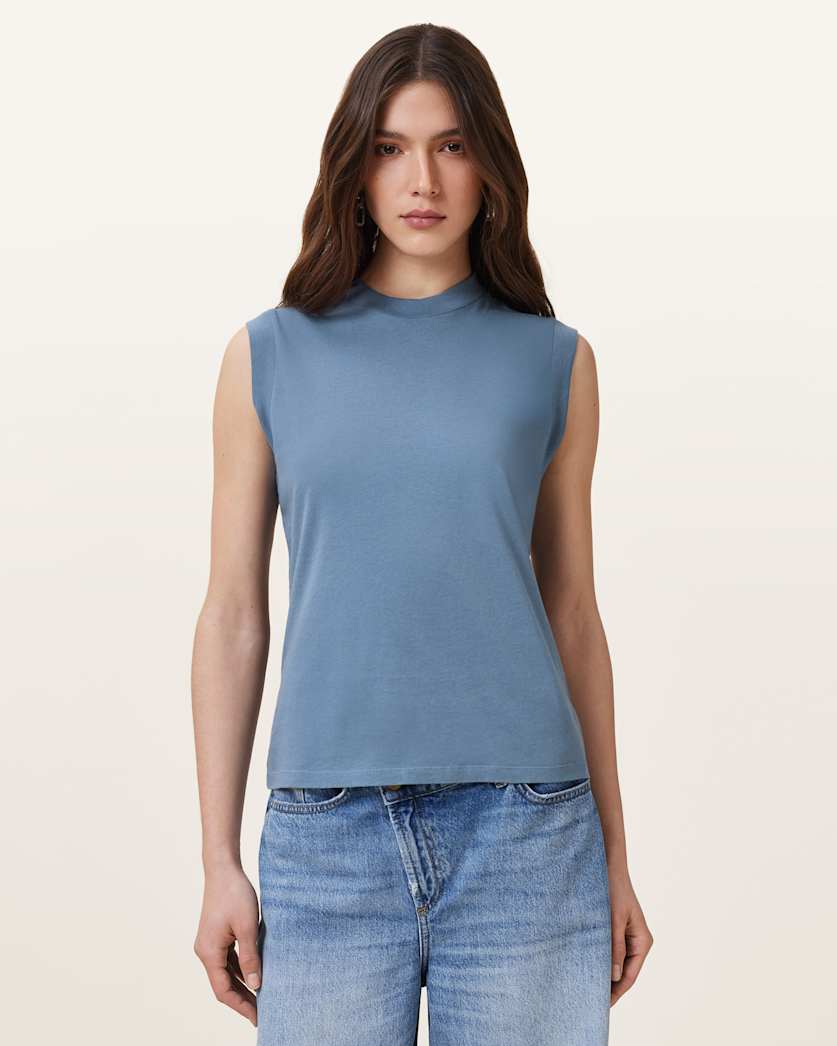 all saints Imogen Sleeveless Tank Top Flint Stone Blue