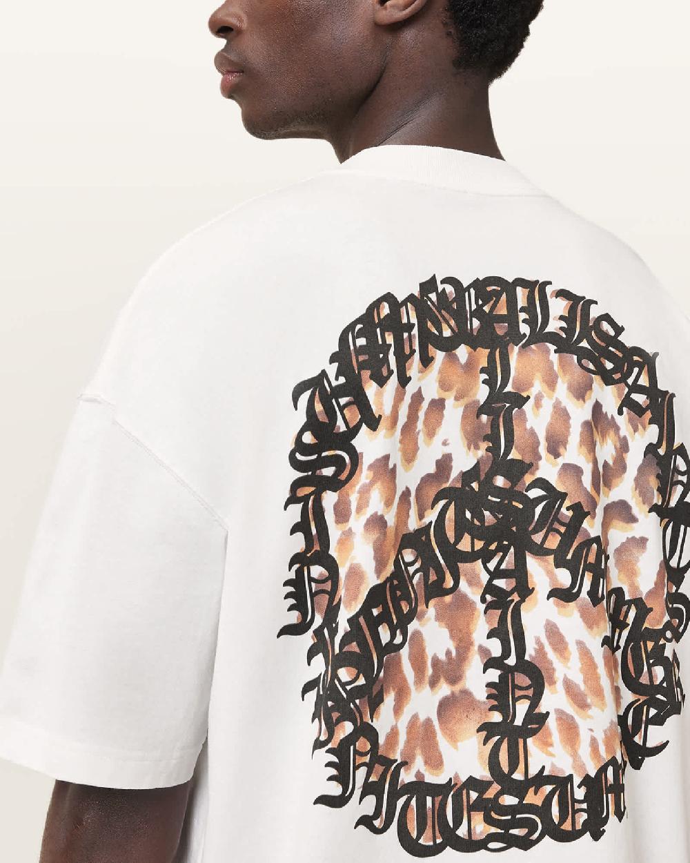All Saints Incessant Leopard Logo Oversized T-Shirt Chalk White