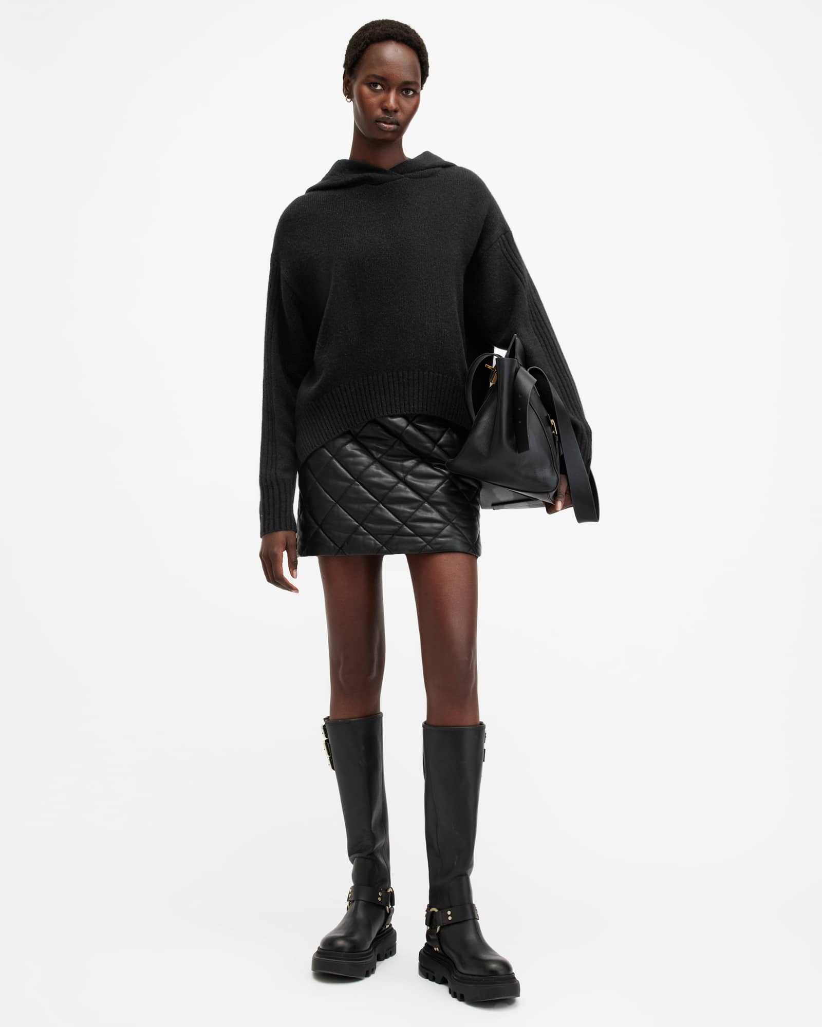 All Saints Ines Recycled Cashmere Wool Blend Hoodie Black