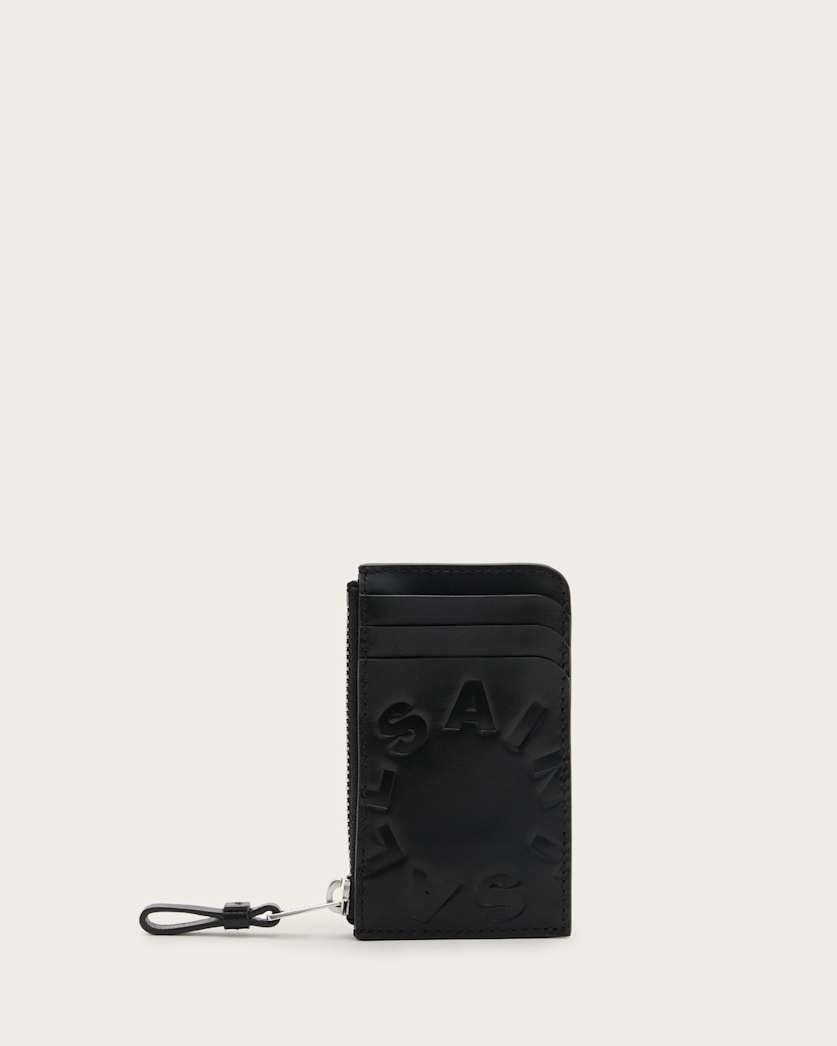 all saints Isamu Tierra Embossed Leather Cardholder Black