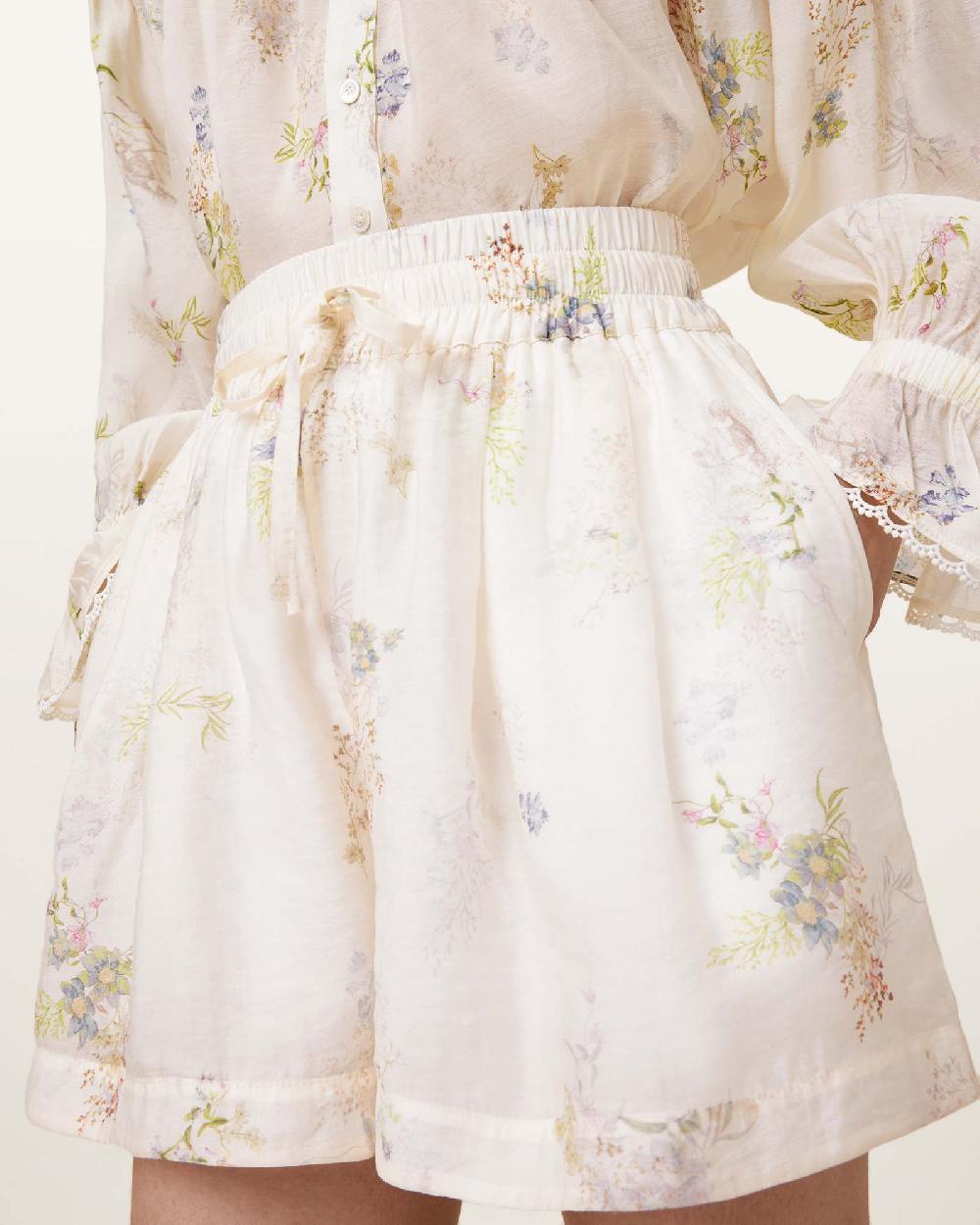 All Saints Isla Floral Print Shorts Laci Ecru White