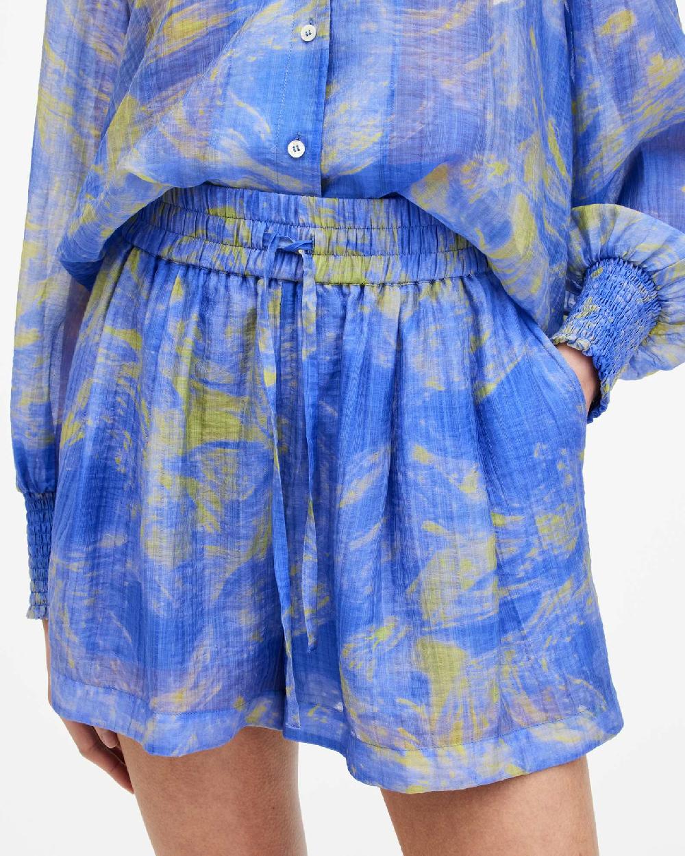 All Saints Isla Relaxed Fit Inspiral Print Shorts Electric Blue