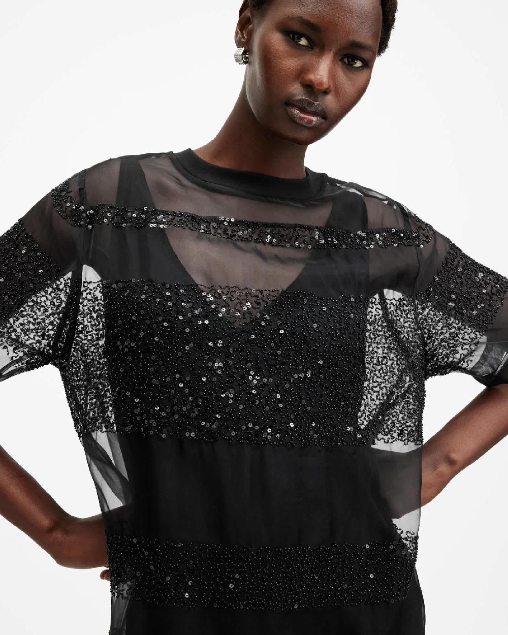 All Saints Izabela Embellished Mesh Maxi Dress Black