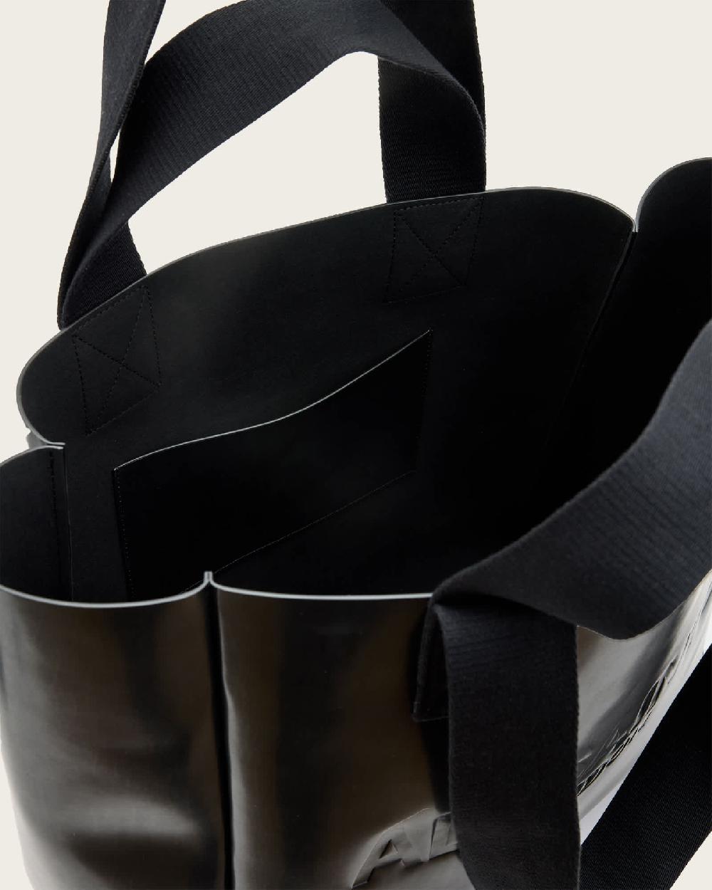 All Saints Izzy Embossed Logo Leather Tote Bag Black