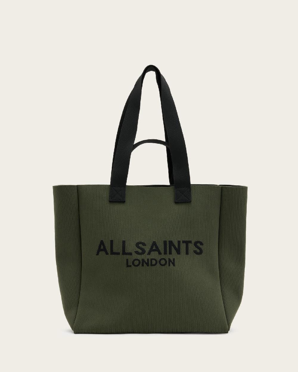 All Saints Izzy Large Logo Knitted Tote Bag Olive Green
