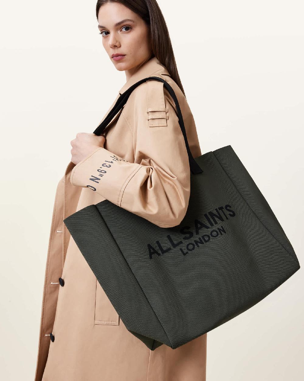 All Saints Izzy Large Logo Knitted Tote Bag Olive Green