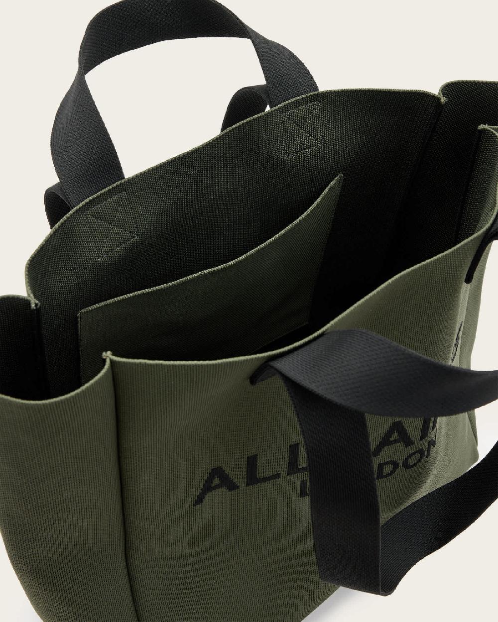 All Saints Izzy Large Logo Knitted Tote Bag Olive Green