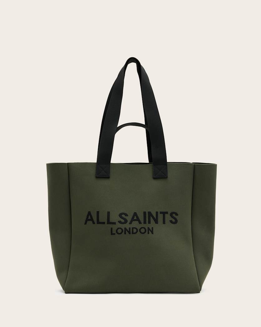 all saints Izzy Large Logo Knitted Tote Bag Olive Green
