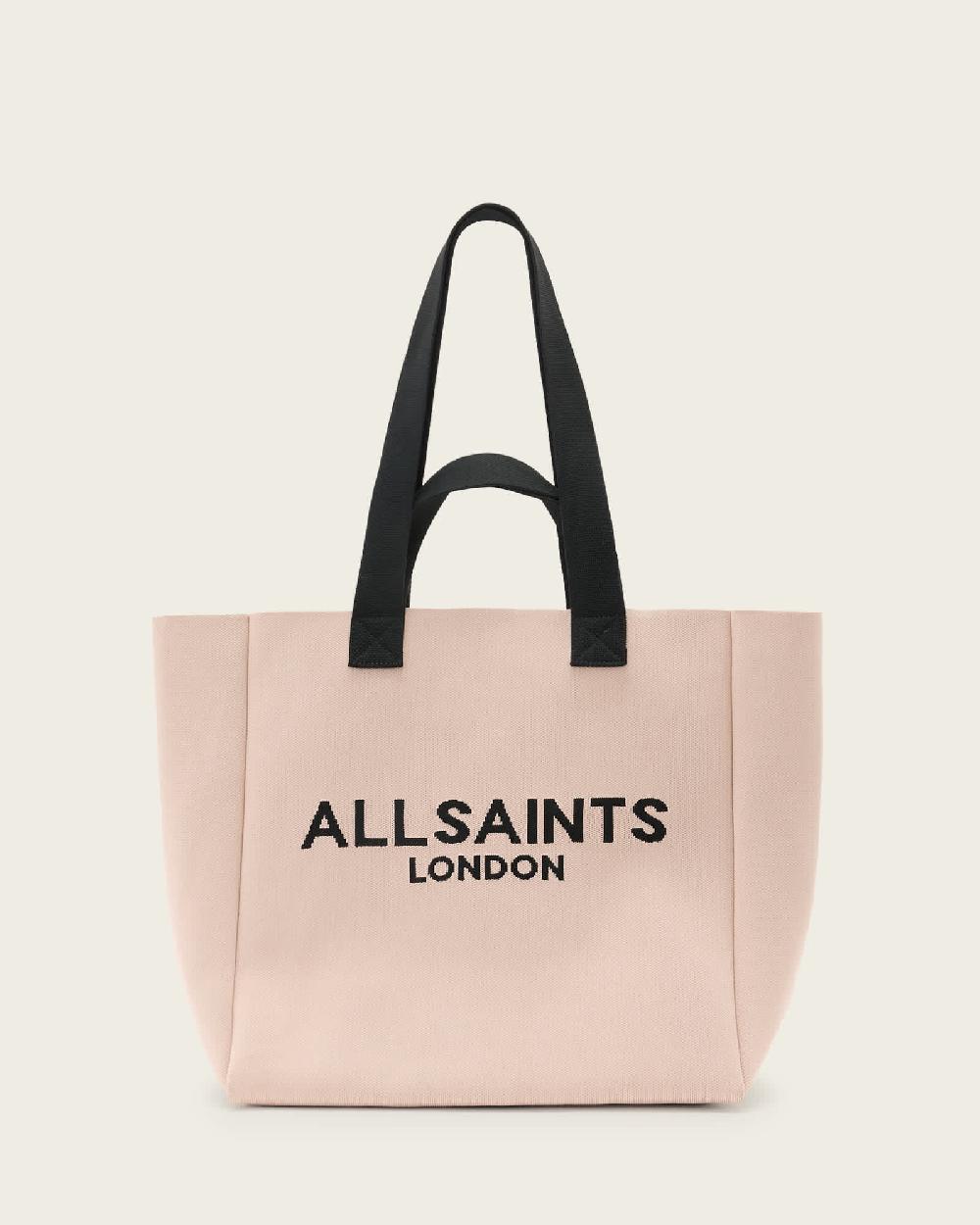 All Saints Izzy Large Logo Knitted Tote Bag Rose Dust Pink