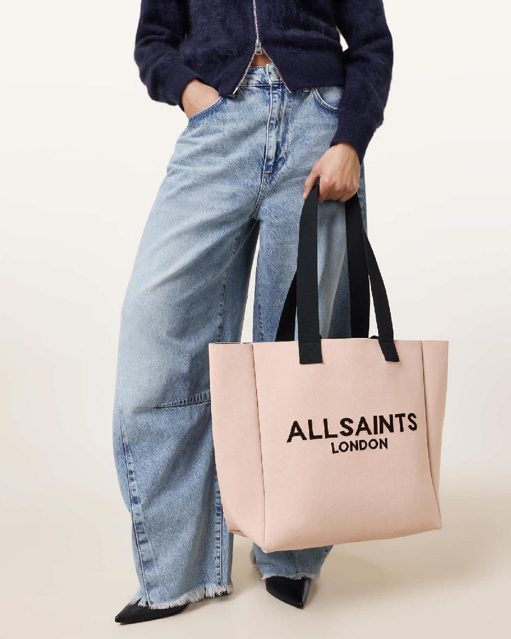 All Saints Izzy Large Logo Knitted Tote Bag Rose Dust Pink