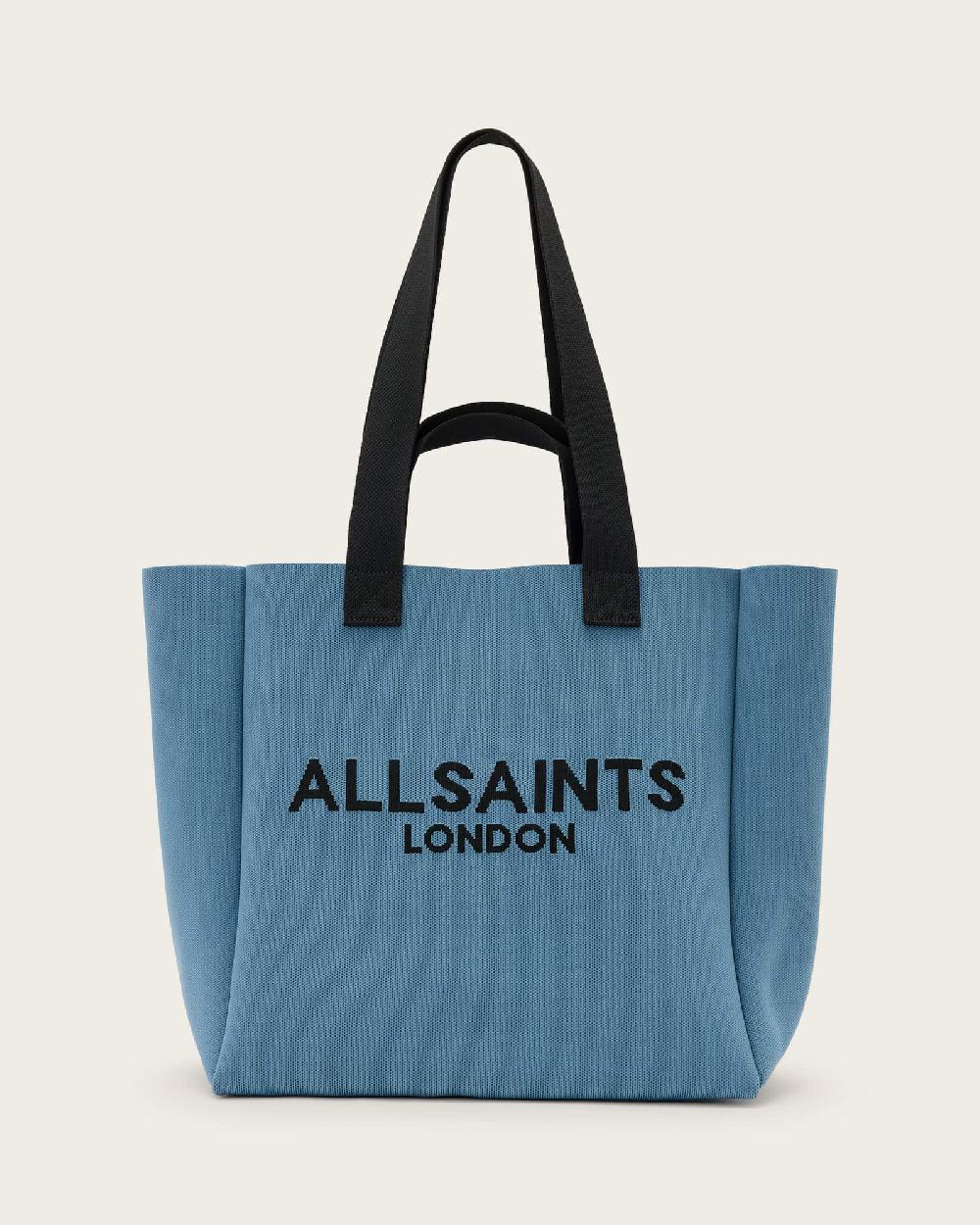 All Saints Izzy Large Logo Knitted Tote Bag Steel Blue