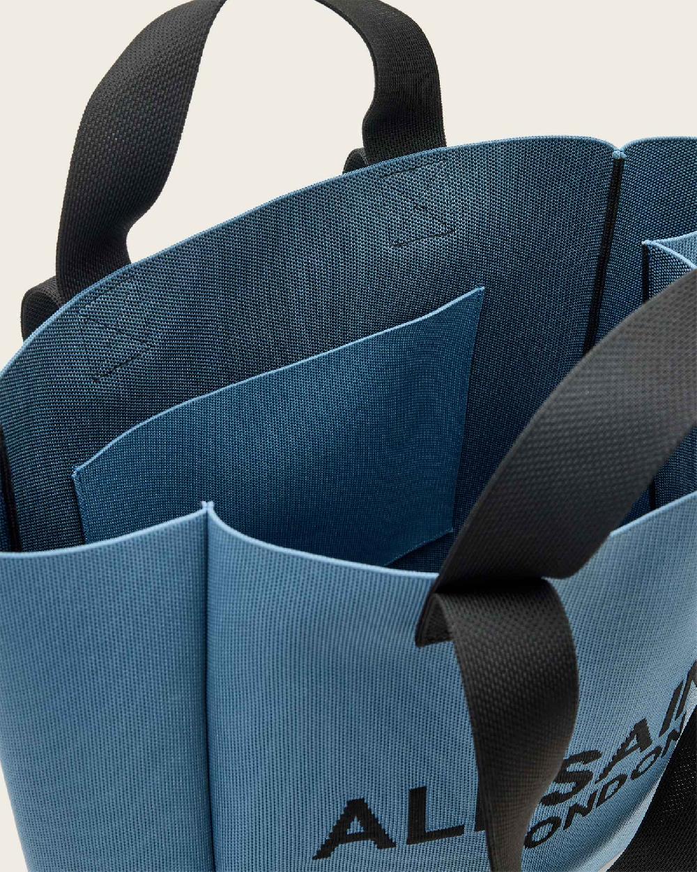 All Saints Izzy Large Logo Knitted Tote Bag Steel Blue