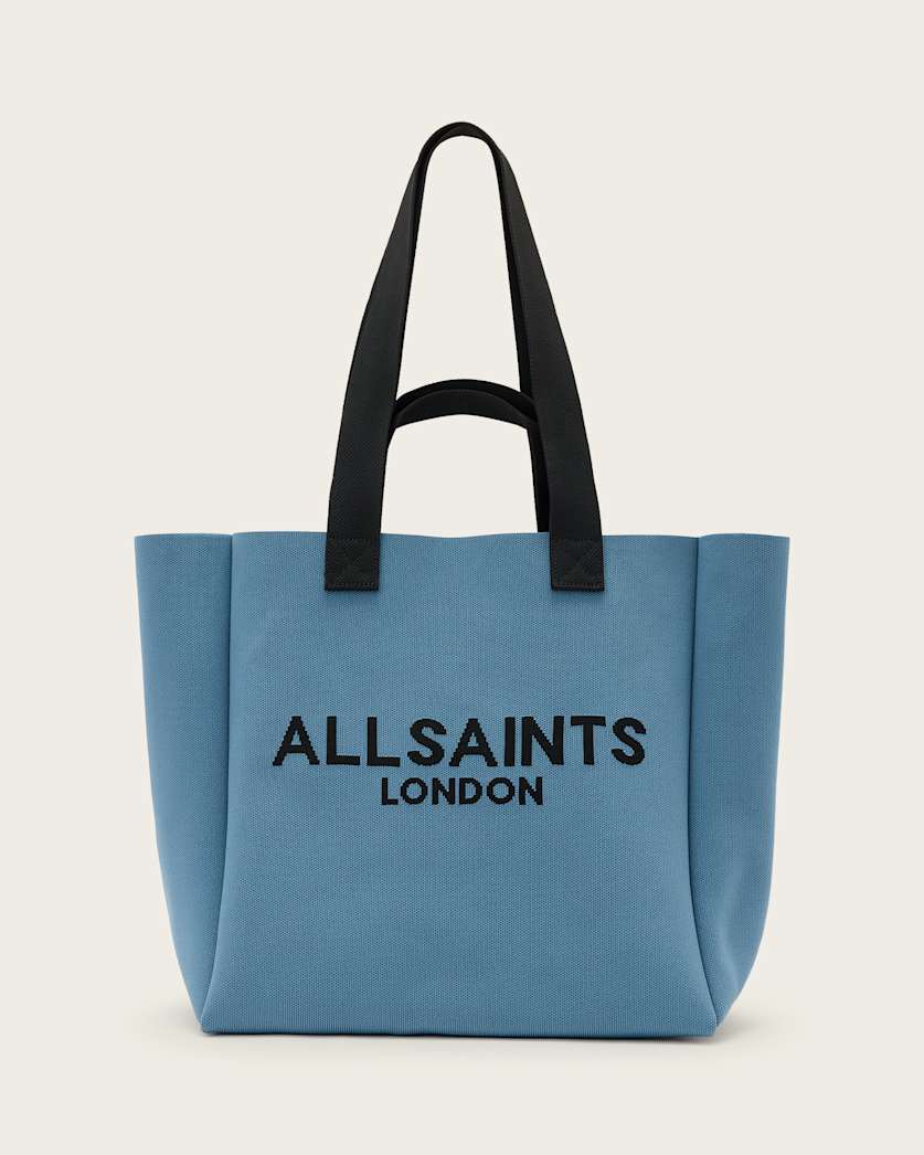 all saints Izzy Large Logo Knitted Tote Bag Steel Blue