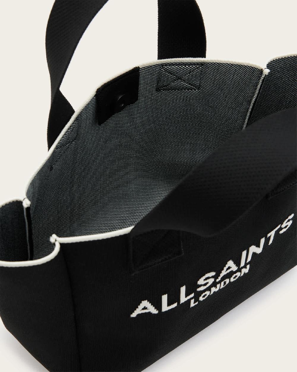 All Saints Izzy Logo Print Knitted Mini Tote Bag Black