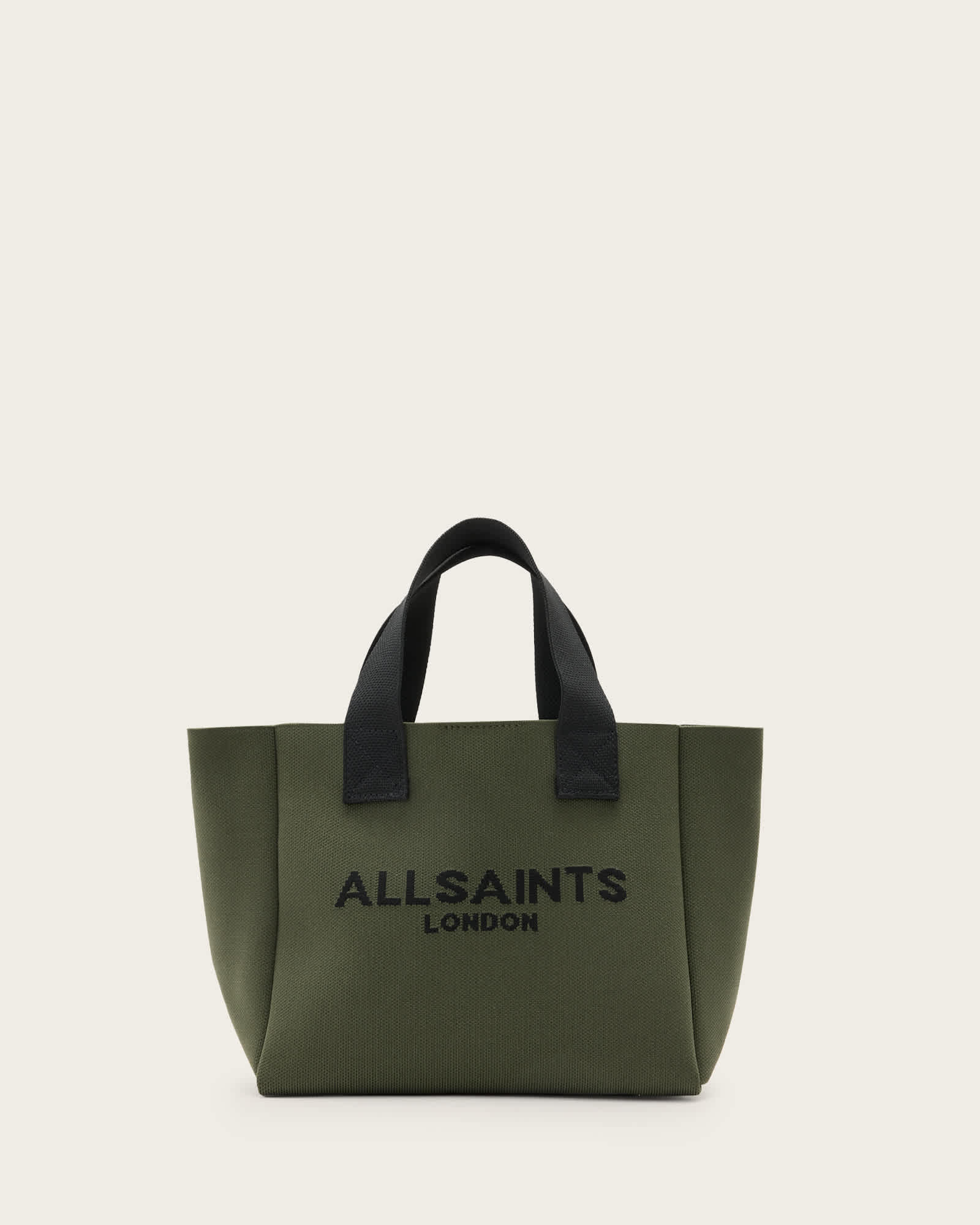All Saints Izzy Logo Print Knitted Mini Tote Bag Olive Green
