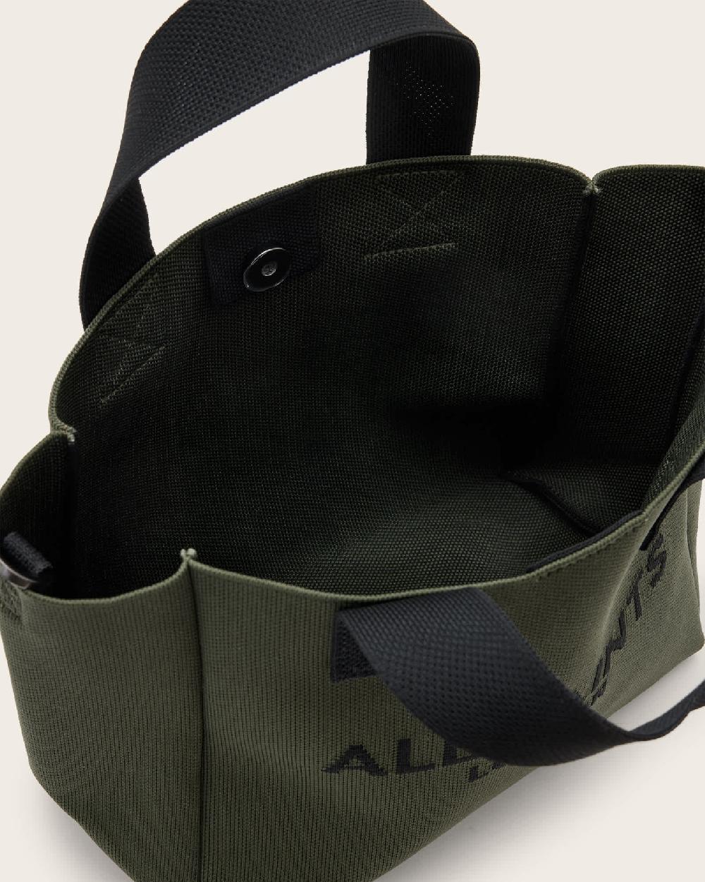 All Saints Izzy Logo Print Knitted Mini Tote Bag Olive Green