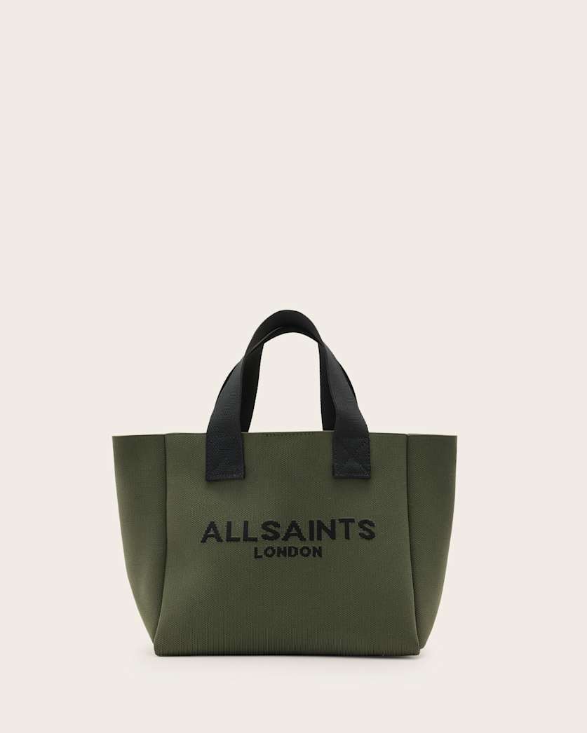 all saints Izzy Logo Print Knitted Mini Tote Bag Olive Green