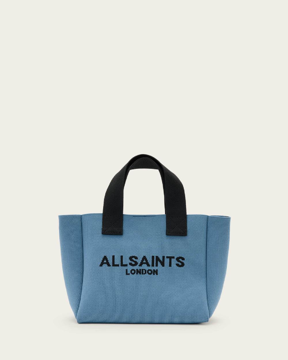 All Saints Izzy Logo Print Knitted Mini Tote Bag Steel Blue