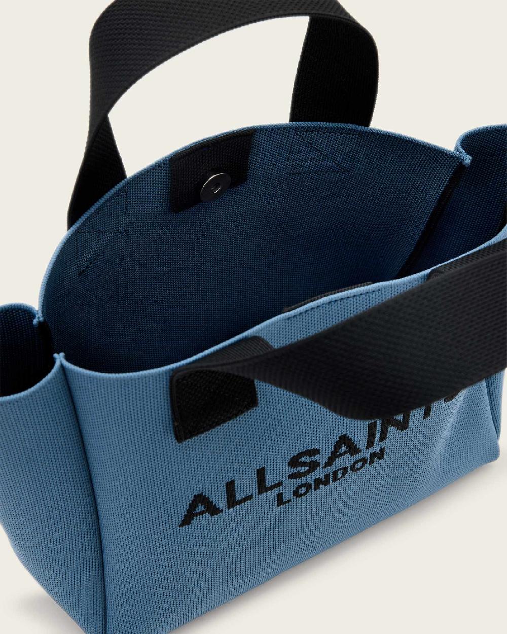 All Saints Izzy Logo Print Knitted Mini Tote Bag Steel Blue