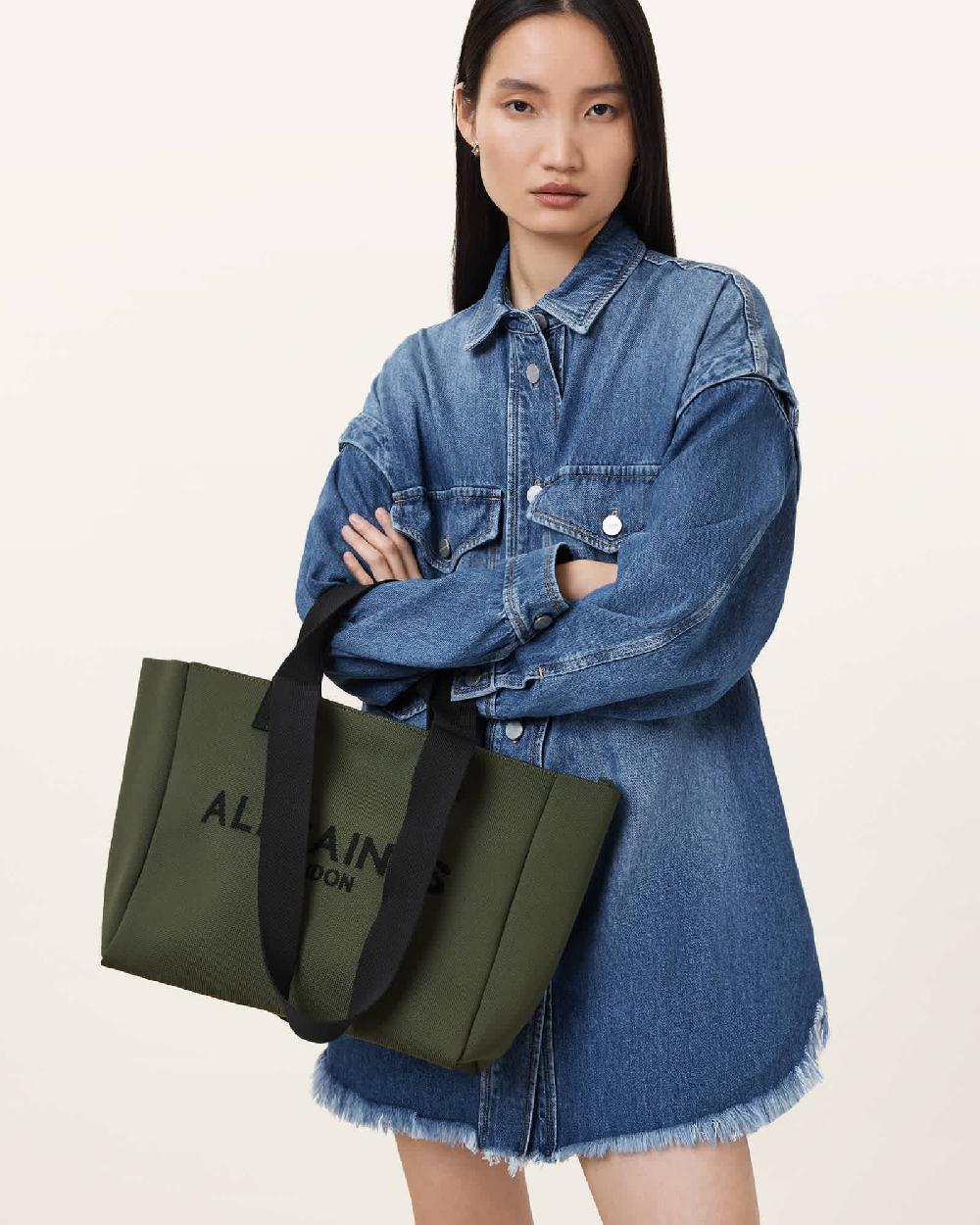 All Saints Izzy Logo Print Medium Tote Bag Olive Green